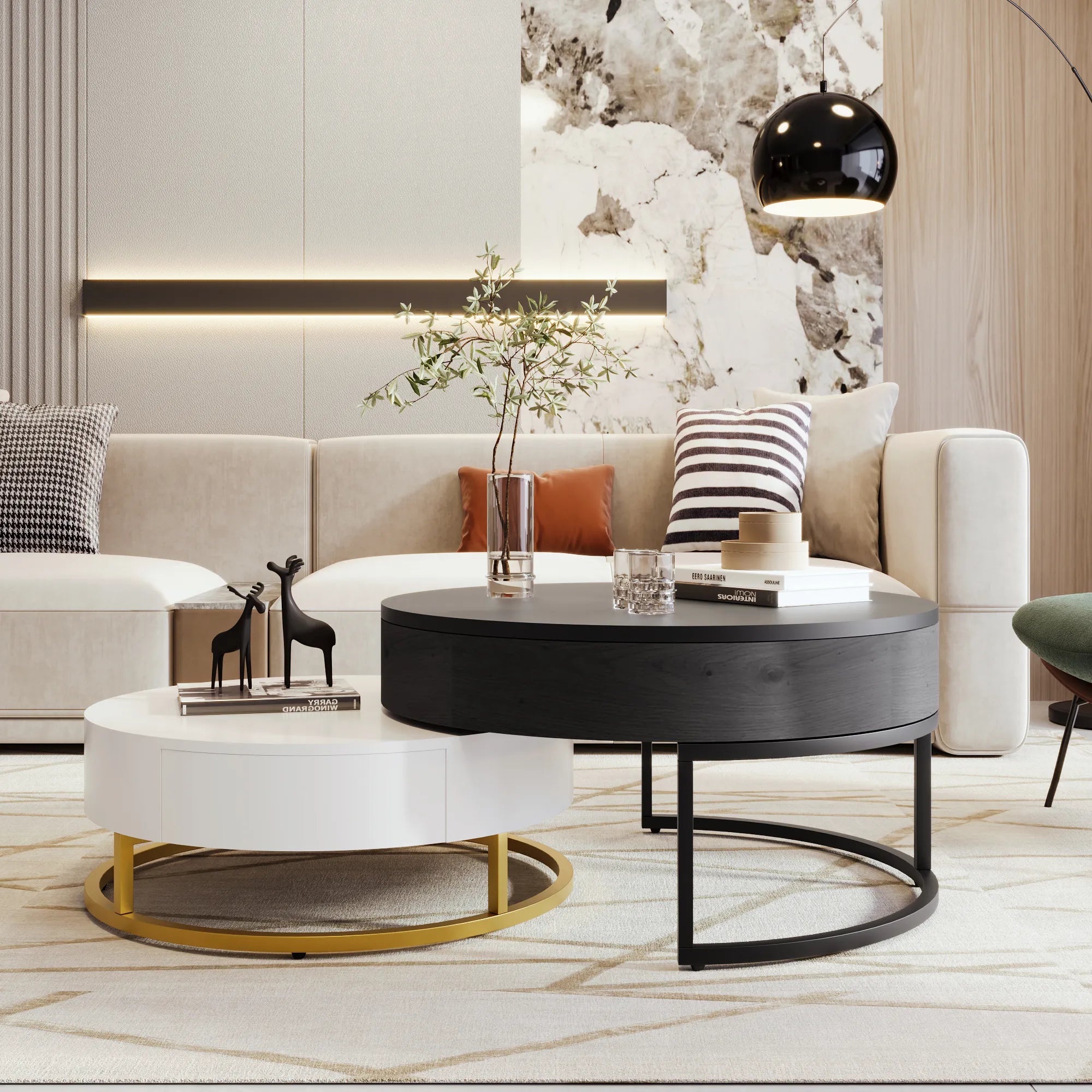 2-Piece Round Nesting Coffee Table Set with Lift-Top Storage