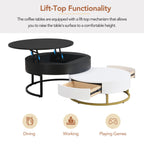 2-Piece Round Nesting Coffee Table Set with Lift-Top Storage