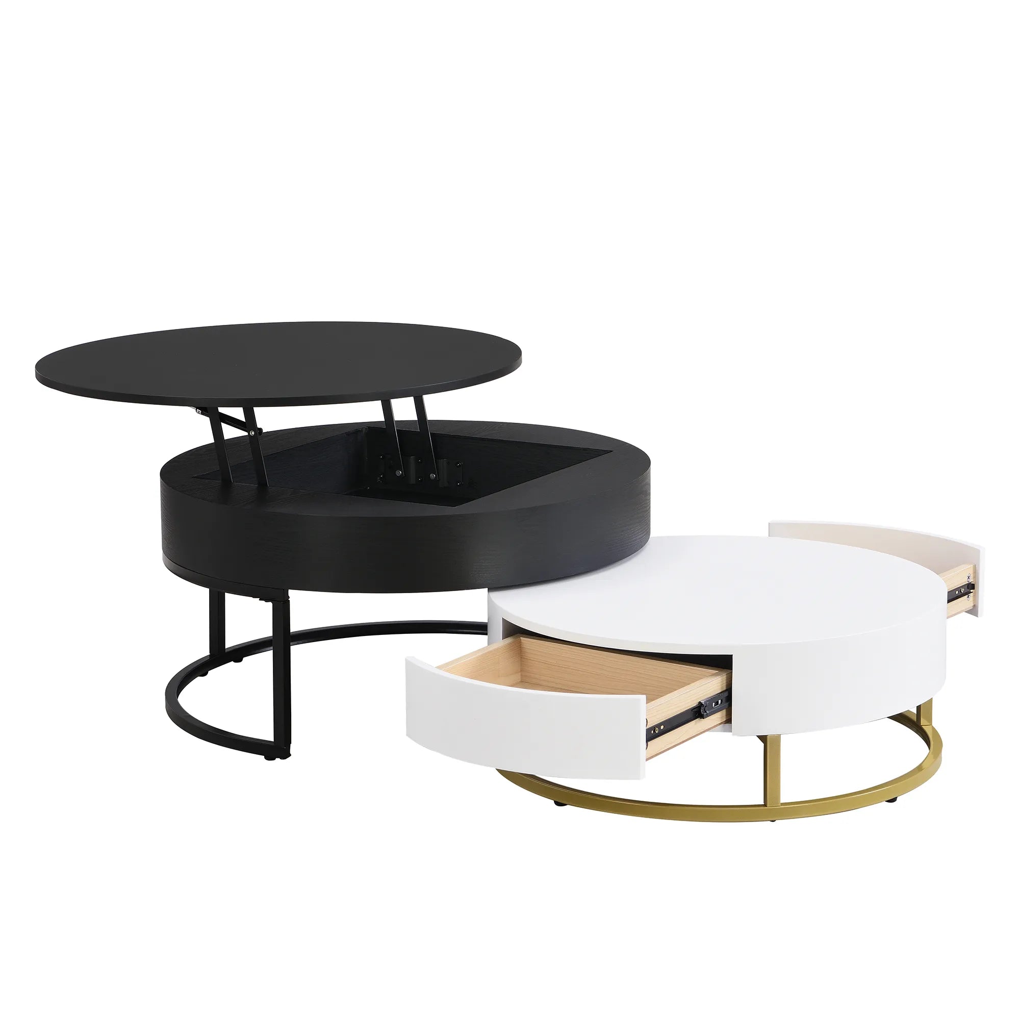 2-Piece Round Nesting Coffee Table Set with Lift-Top Storage