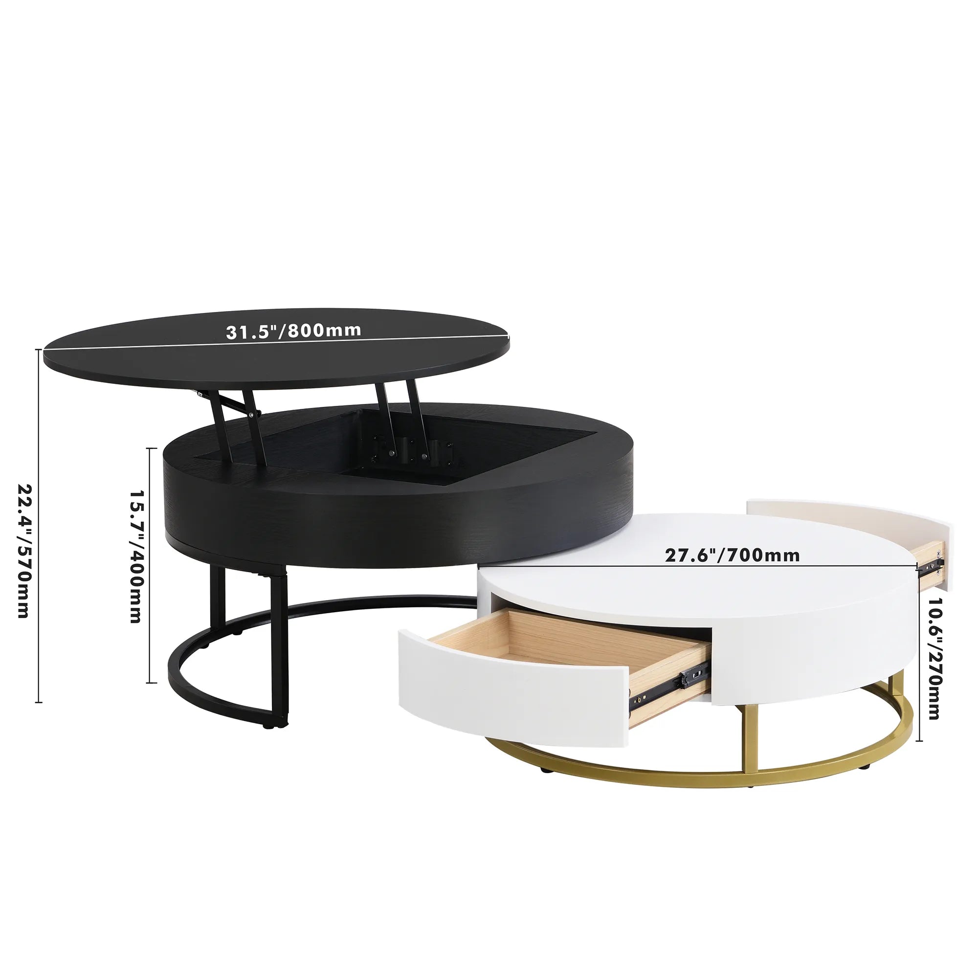 2-Piece Round Nesting Coffee Table Set with Lift-Top Storage