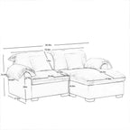 2 Seater Oversized Modern Velvet Cloud Comfort Sectional Sofa with Ottoman & Underseat Storage