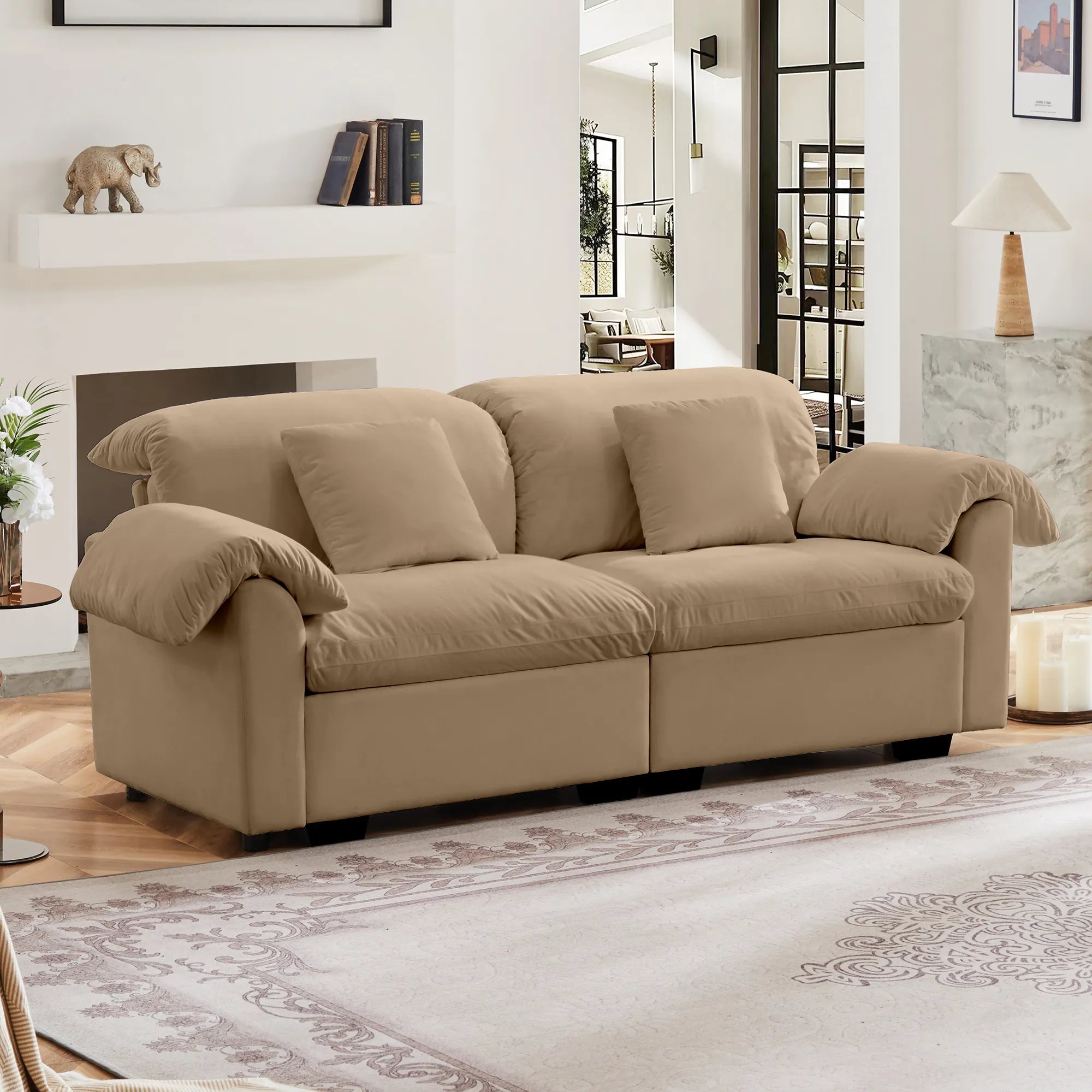 2 Seater Oversized Modern Velvet Cloud Comfort Sectional Sofa with Ottoman & Underseat Storage