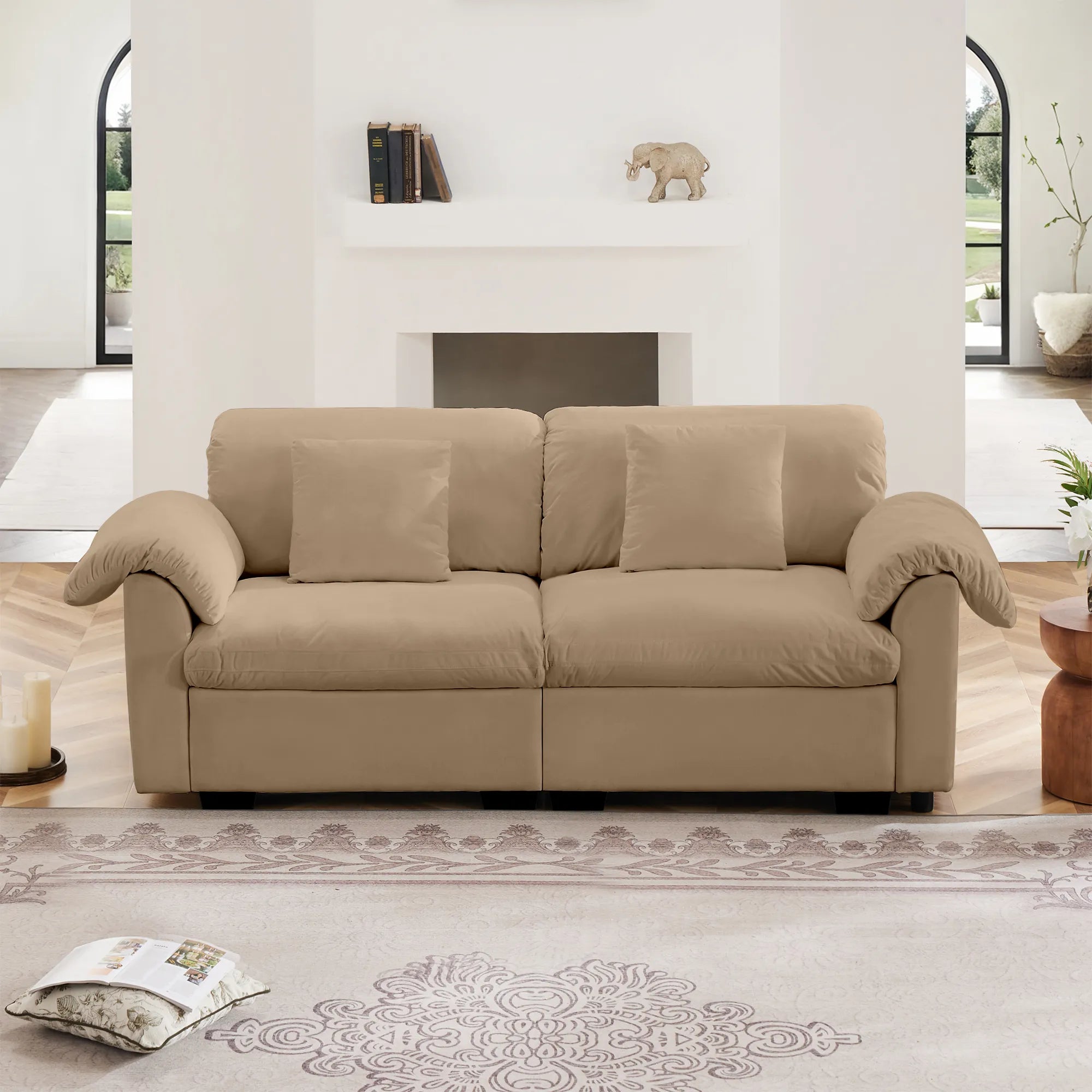 2 Seater Oversized Modern Velvet Cloud Comfort Sectional Sofa with Ottoman & Underseat Storage