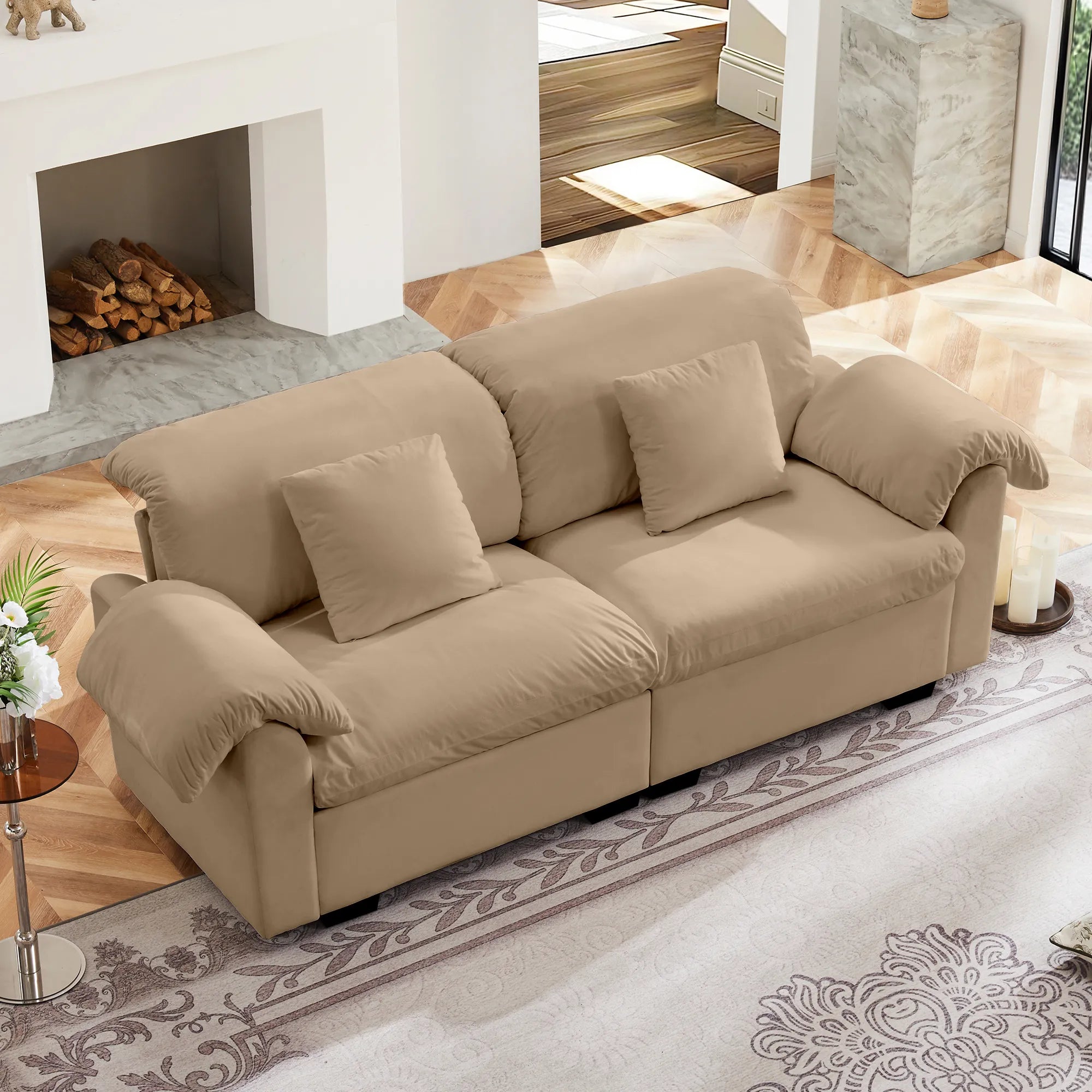 2 Seater Oversized Modern Velvet Cloud Comfort Sectional Sofa with Ottoman & Underseat Storage