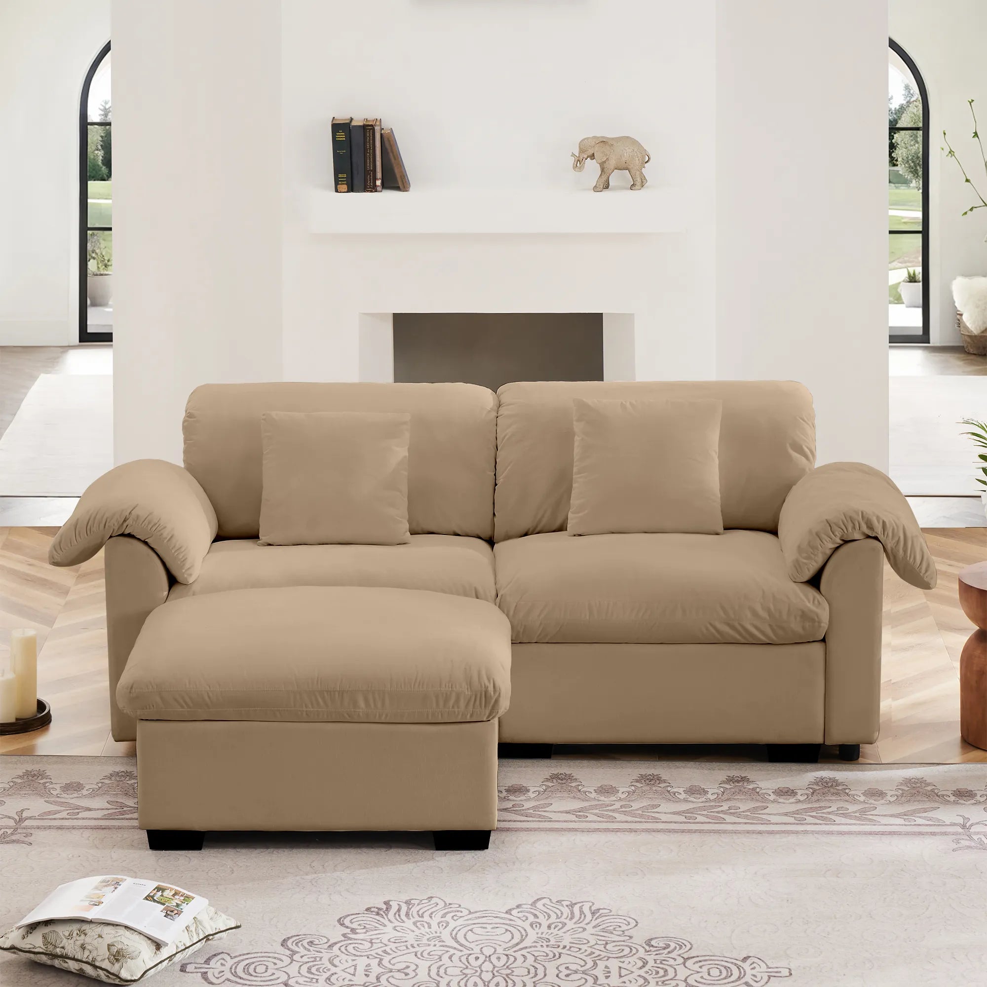 2 Seater Oversized Modern Velvet Cloud Comfort Sectional Sofa with Ottoman & Underseat Storage