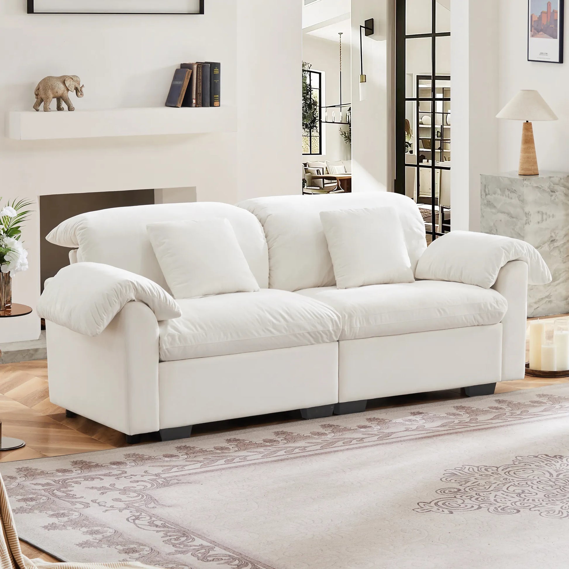 2 Seater Oversized Modern Velvet Cloud Comfort Sectional Sofa with Ottoman & Underseat Storage
