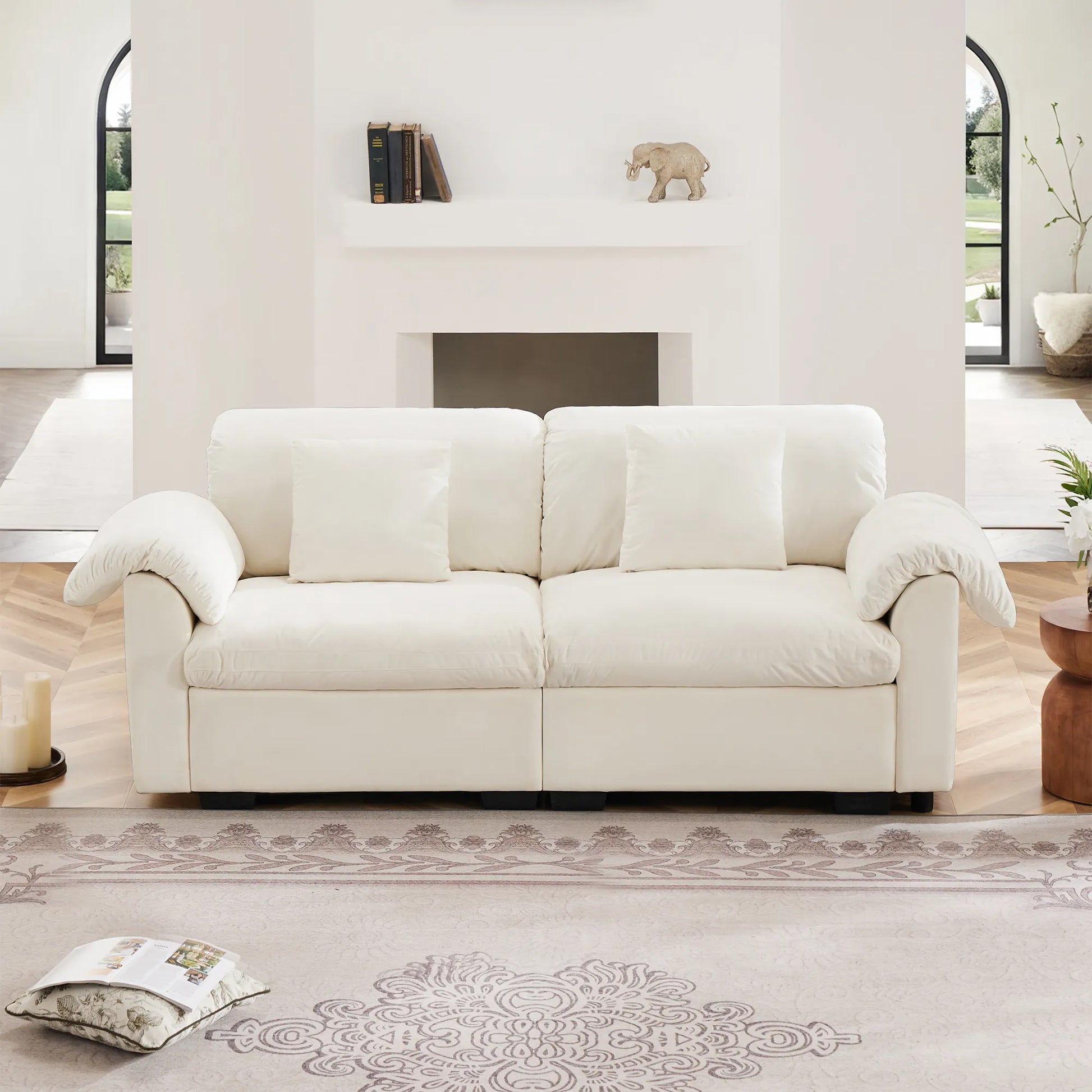 2 Seater Oversized Modern Velvet Cloud Comfort Sectional Sofa with Ottoman & Underseat Storage