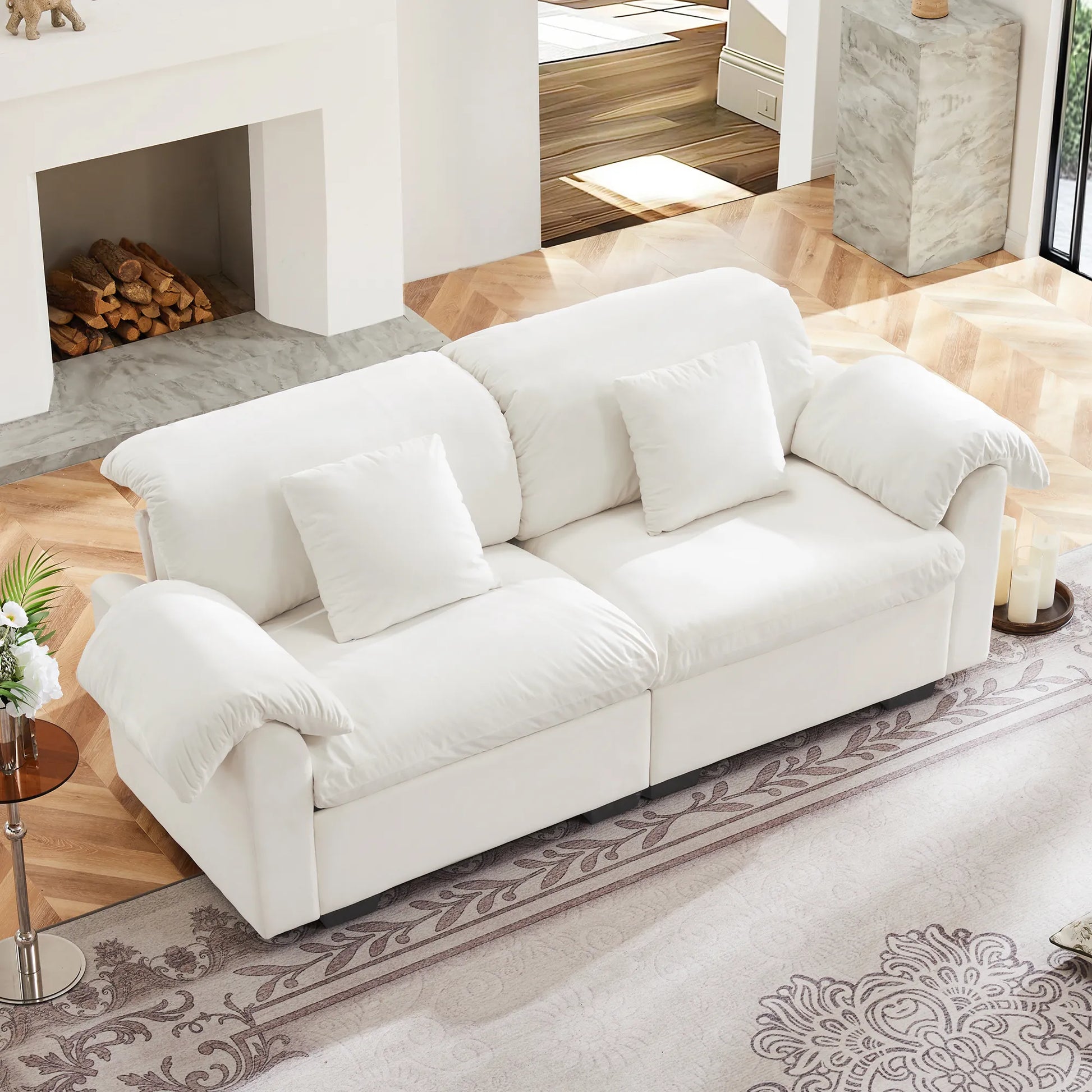 2 Seater Oversized Modern Velvet Cloud Comfort Sectional Sofa with Ottoman & Underseat Storage
