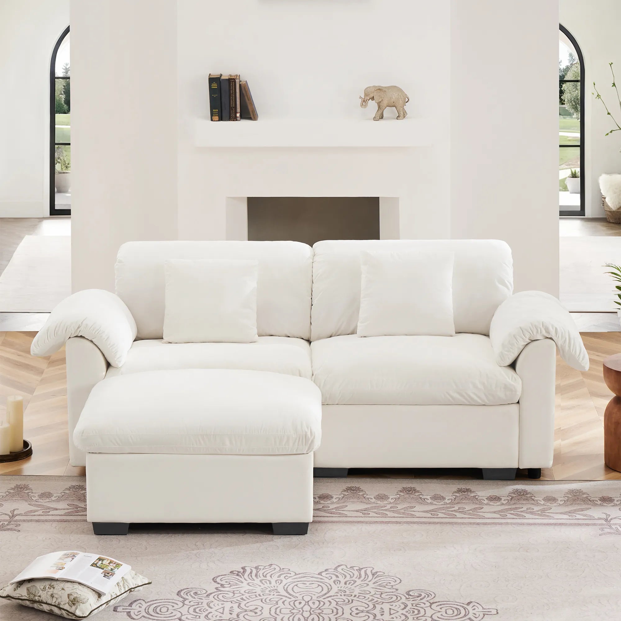 2 Seater Oversized Modern Velvet Cloud Comfort Sectional Sofa with Ottoman & Underseat Storage