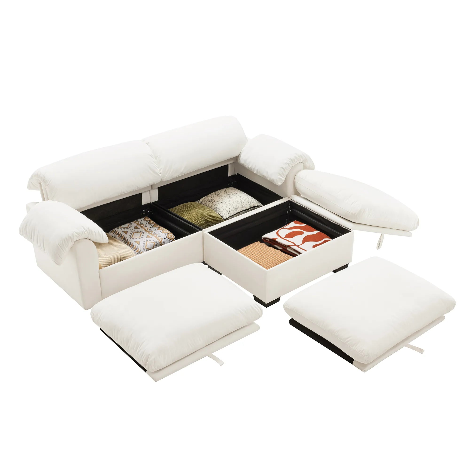 2 Seater Oversized Modern Velvet Cloud Comfort Sectional Sofa with Ottoman & Underseat Storage