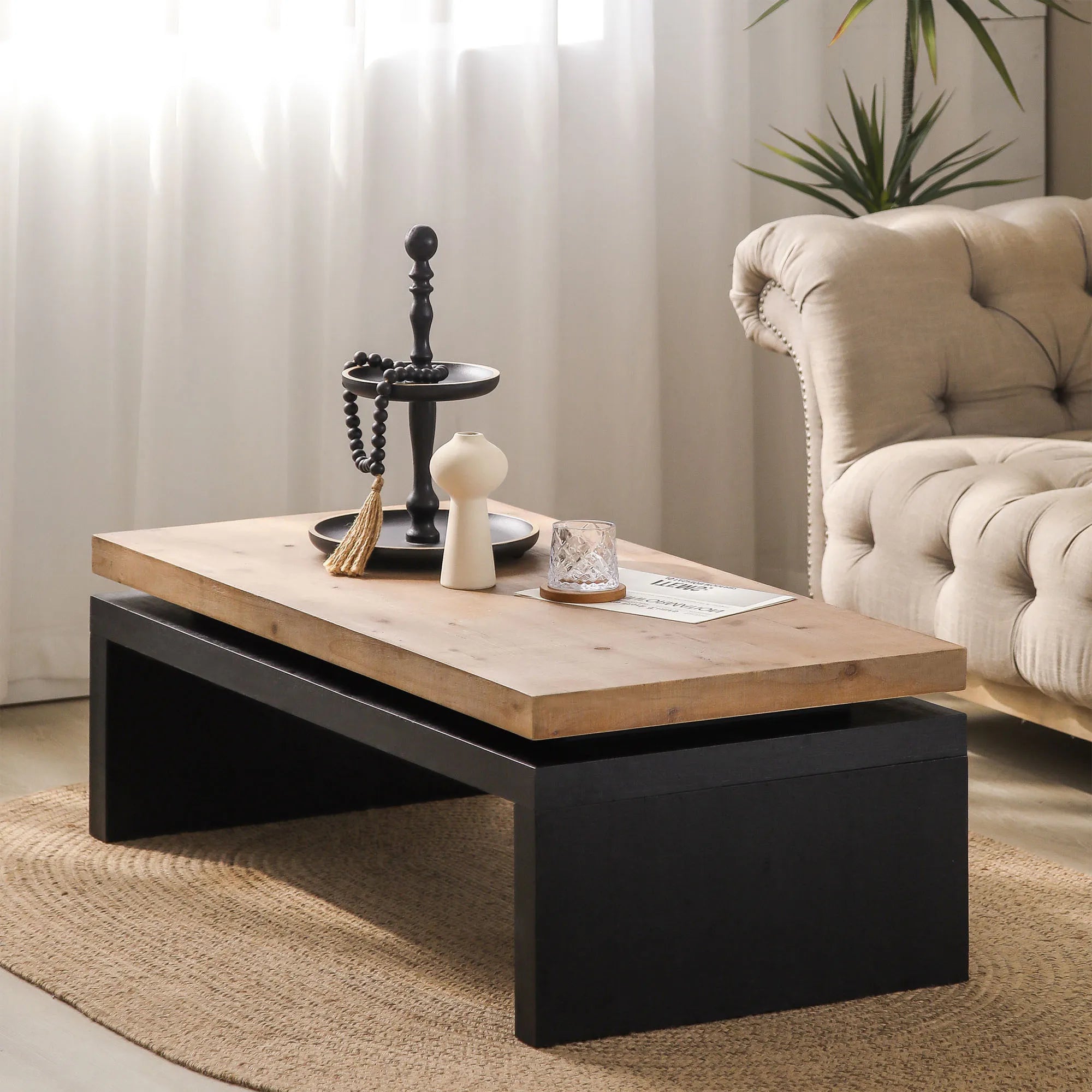 2 Tier Rustic Farmhouse Natural Wood Coffee Table
