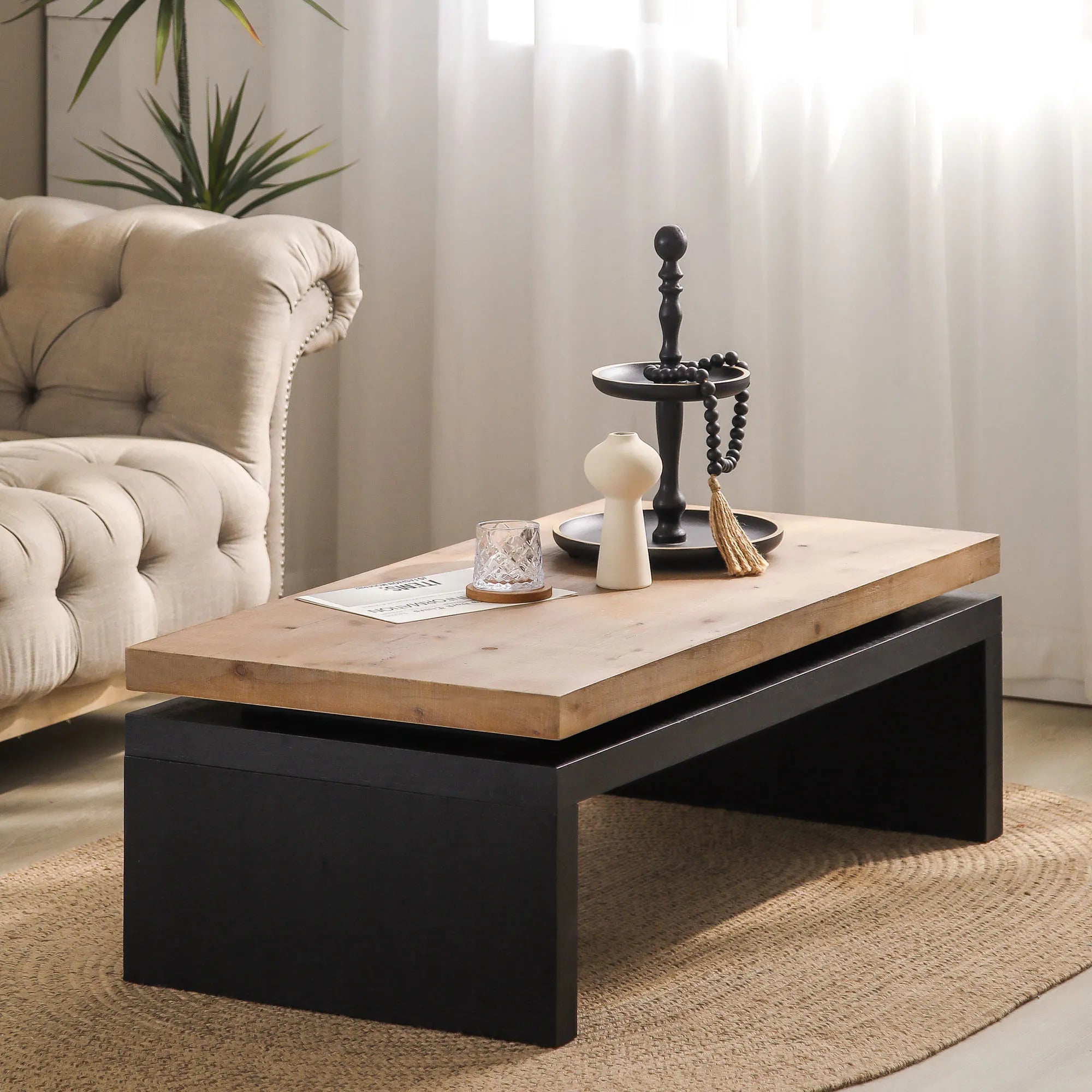 2 Tier Rustic Farmhouse Natural Wood Coffee Table