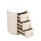 3-Drawer Round Nightstand, Velvet Upholstered