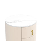 3-Drawer Round Nightstand, Velvet Upholstered