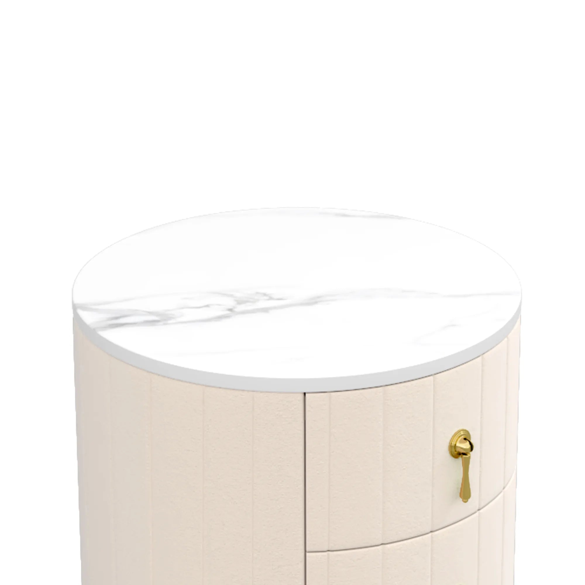3-Drawer Round Nightstand, Velvet Upholstered