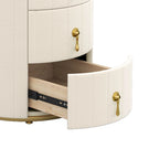 3-Drawer Round Nightstand, Velvet Upholstered