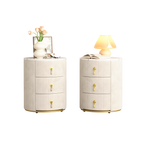 3-Drawer Round Nightstand, Velvet Upholstered