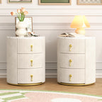3-Drawer Round Nightstand, Velvet Upholstered