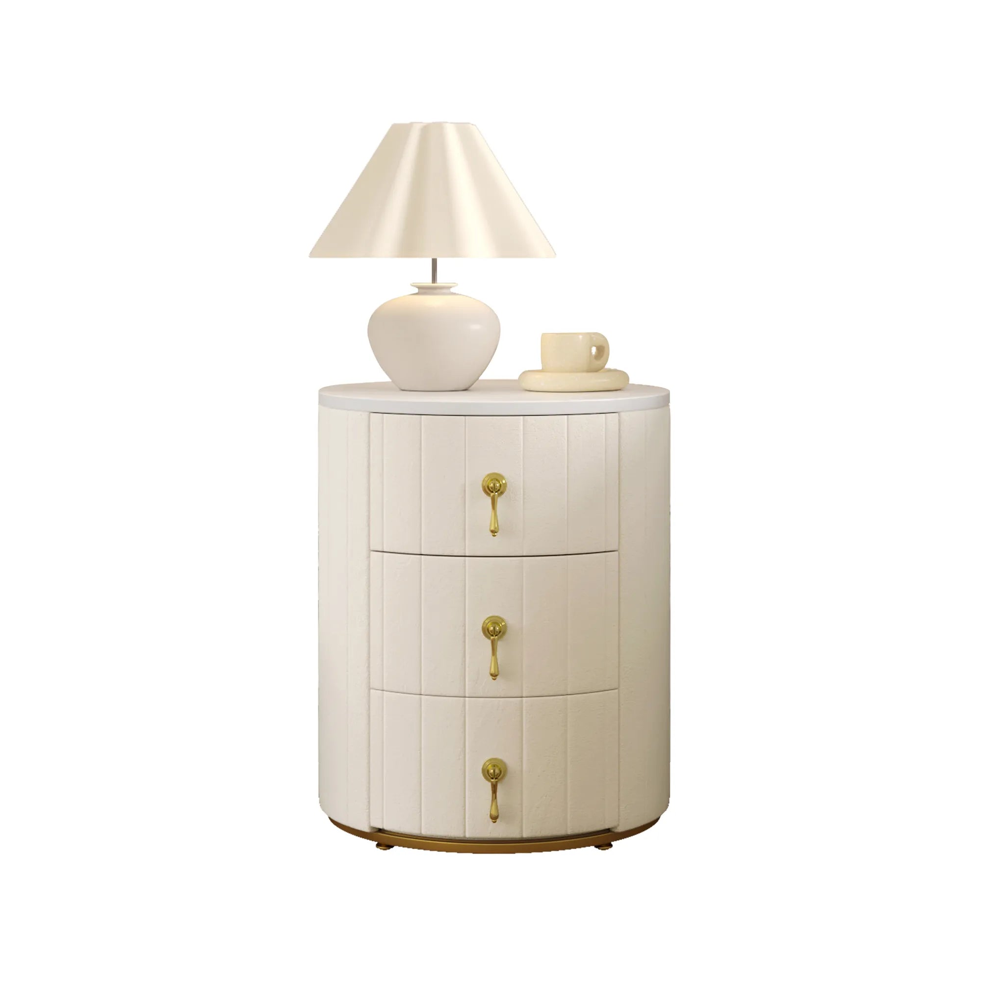 3-Drawer Round Nightstand, Velvet Upholstered