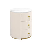 3-Drawer Round Nightstand, Velvet Upholstered