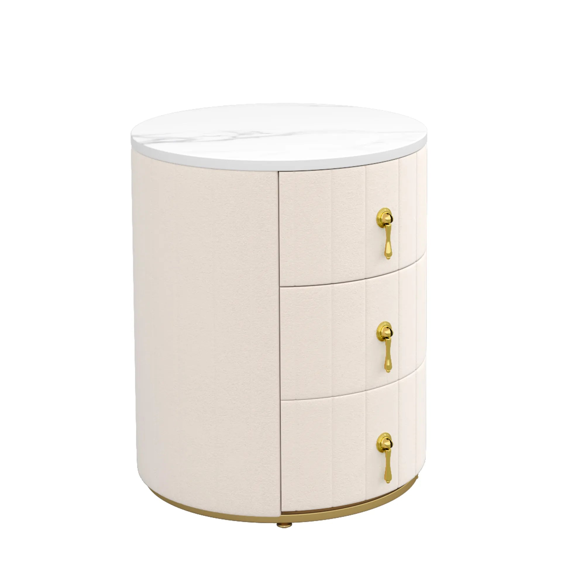 3-Drawer Round Nightstand, Velvet Upholstered