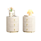 3-Drawer Round Nightstand, Velvet Upholstered