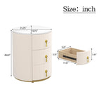 3-Drawer Round Nightstand, Velvet Upholstered