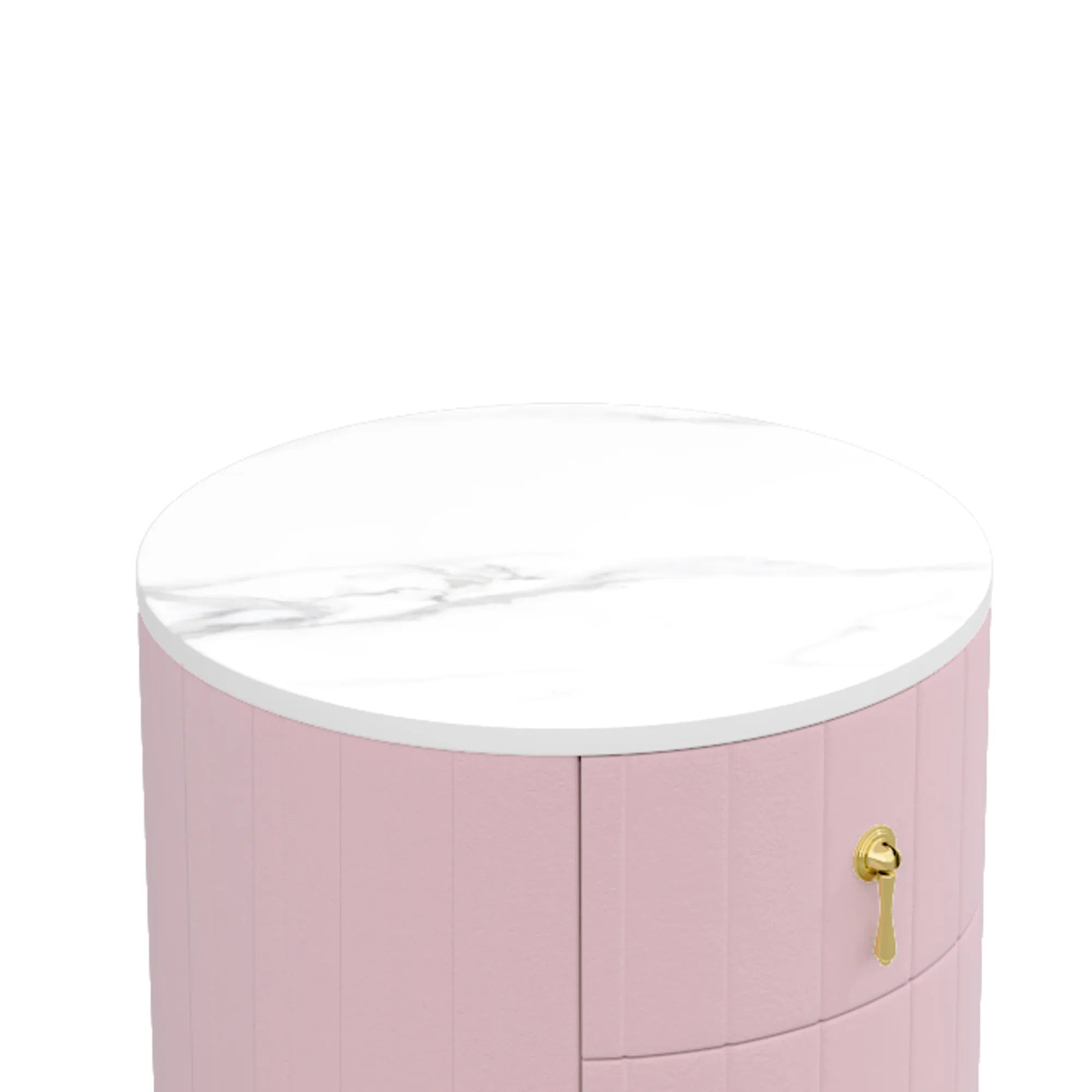 3-Drawer Round Nightstand, Velvet Upholstered
