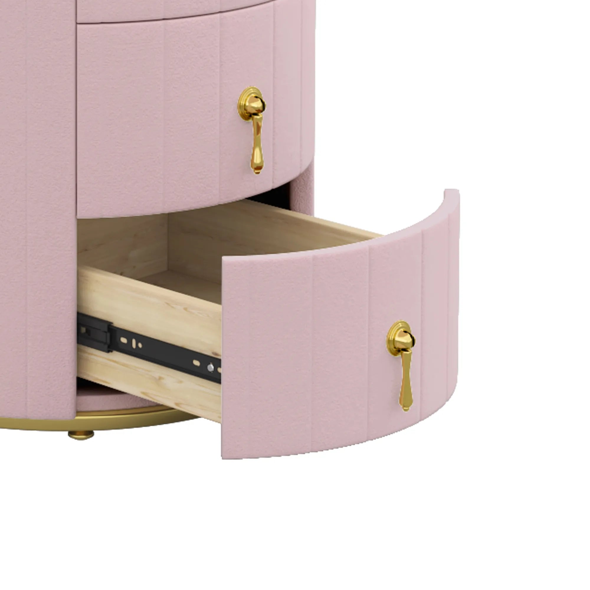 3-Drawer Round Nightstand, Velvet Upholstered
