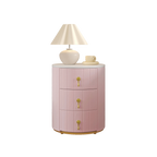 3-Drawer Round Nightstand, Velvet Upholstered