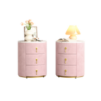 3-Drawer Round Nightstand, Velvet Upholstered