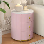 3-Drawer Round Nightstand, Velvet Upholstered