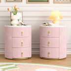 3-Drawer Round Nightstand, Velvet Upholstered