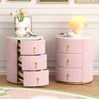 3-Drawer Round Nightstand, Velvet Upholstered