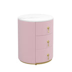 3-Drawer Round Nightstand, Velvet Upholstered