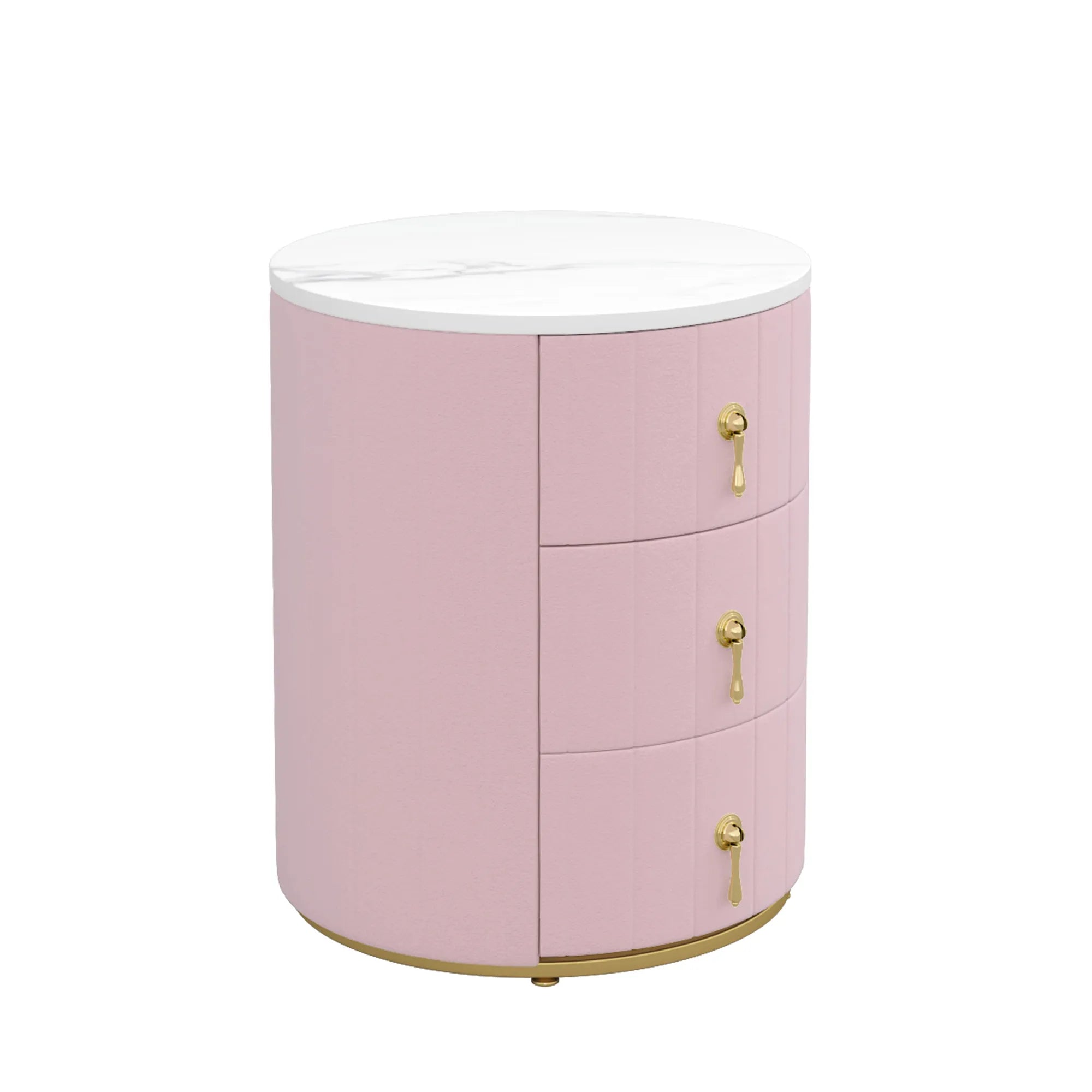 3-Drawer Round Nightstand, Velvet Upholstered