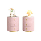 3-Drawer Round Nightstand, Velvet Upholstered