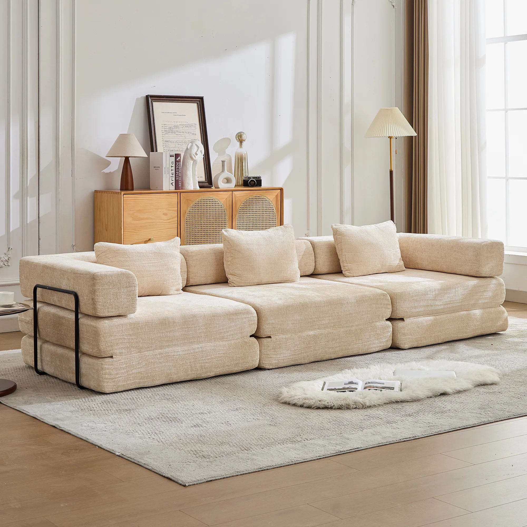 3-Seat Modular Convertible Floor Sofa Bed