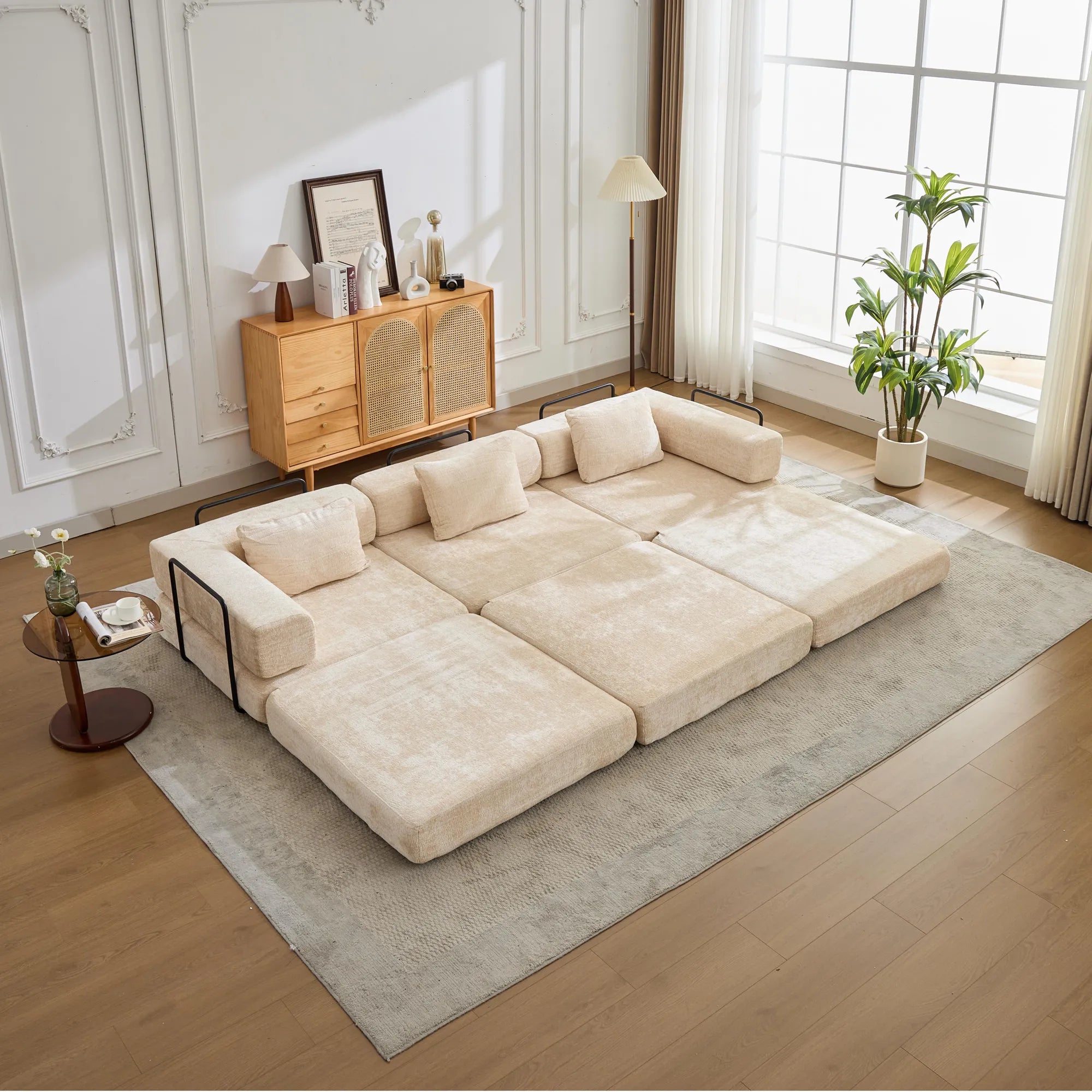 3-Seat Modular Convertible Floor Sofa Bed