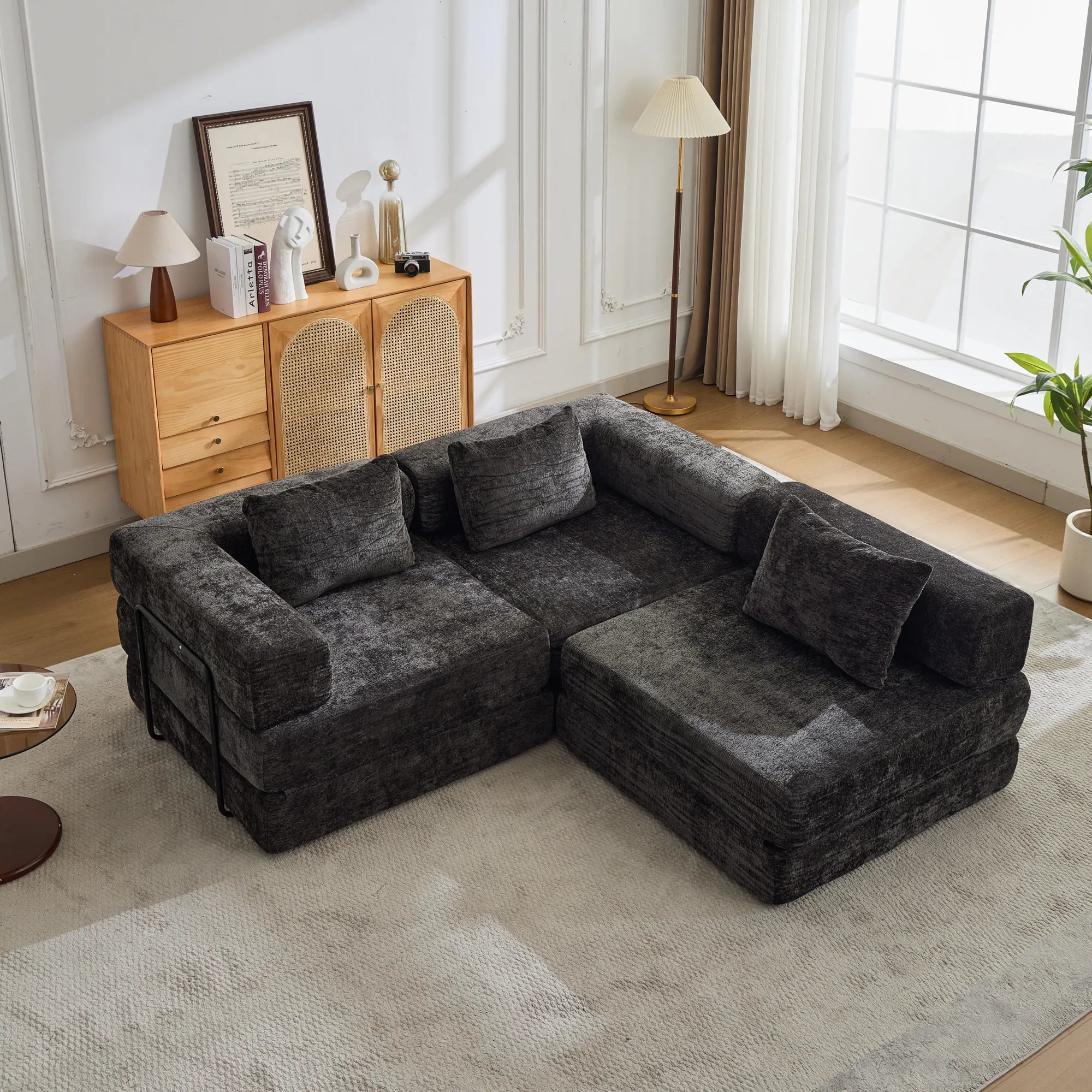 3-Seat Modular Convertible Floor Sofa Bed