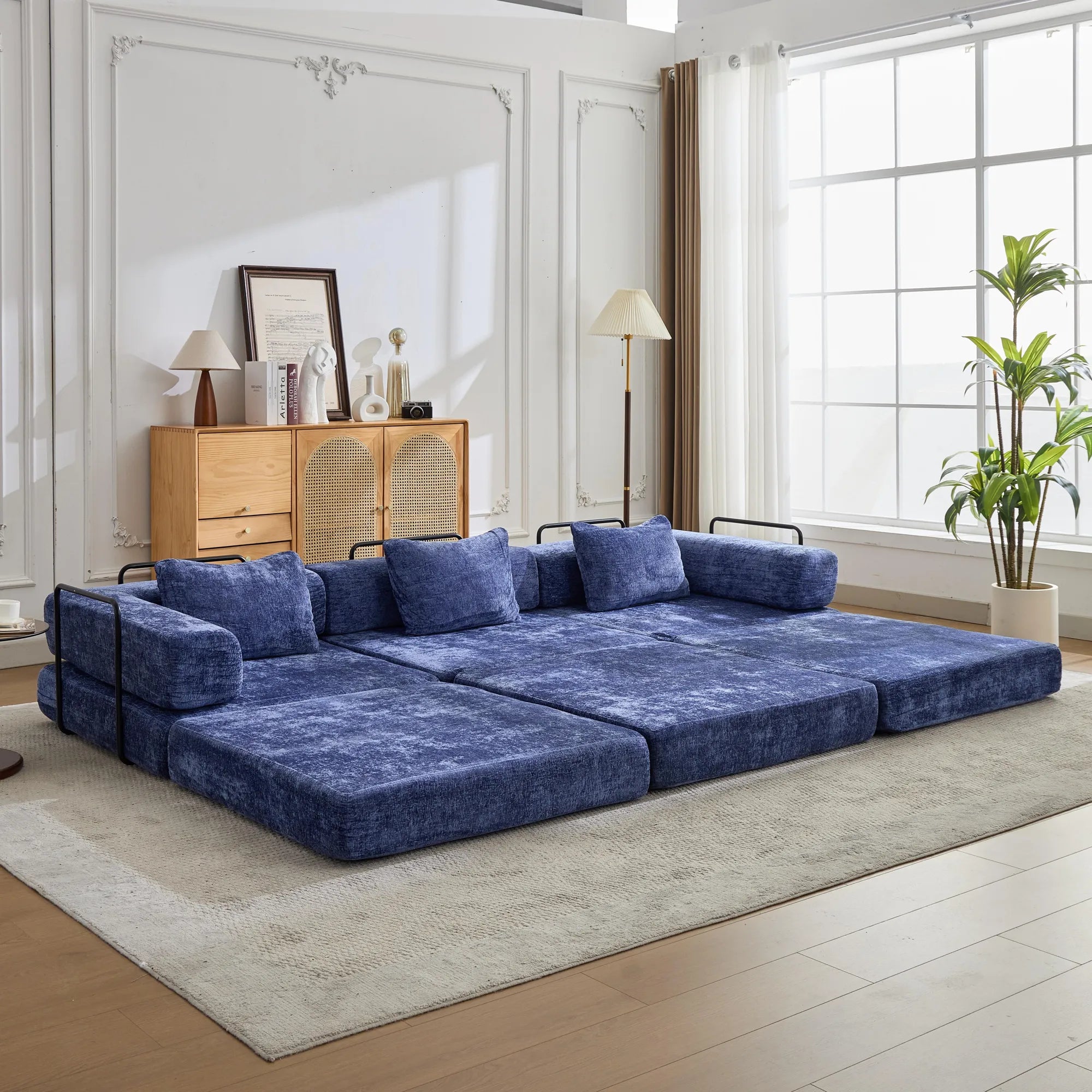 3-Seat Modular Convertible Floor Sofa Bed