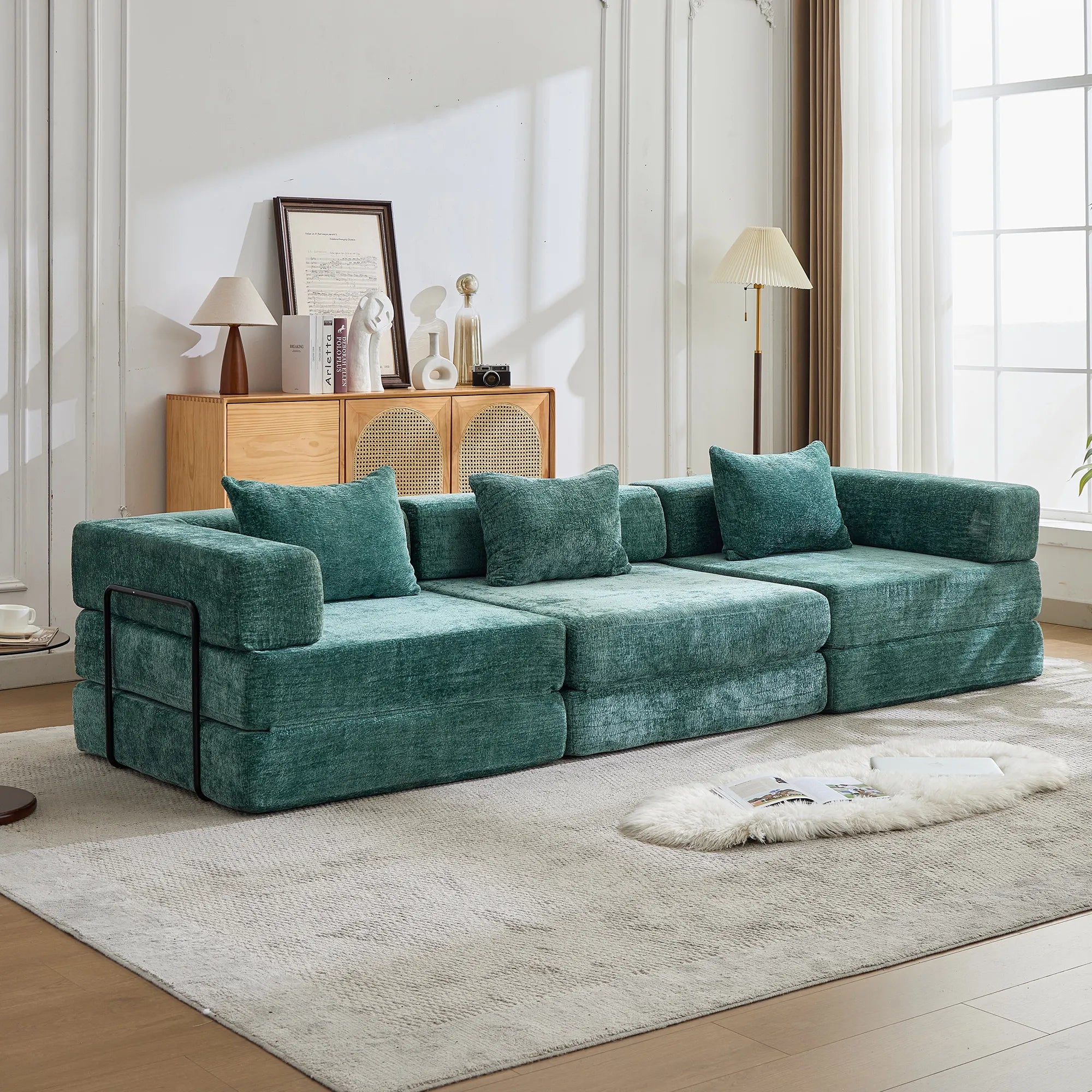 3-Seat Modular Convertible Floor Sofa Bed