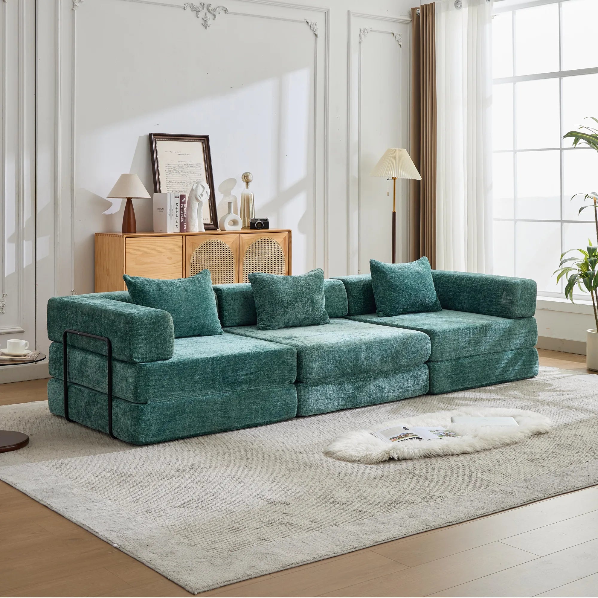 3-Seat Modular Convertible Floor Sofa Bed