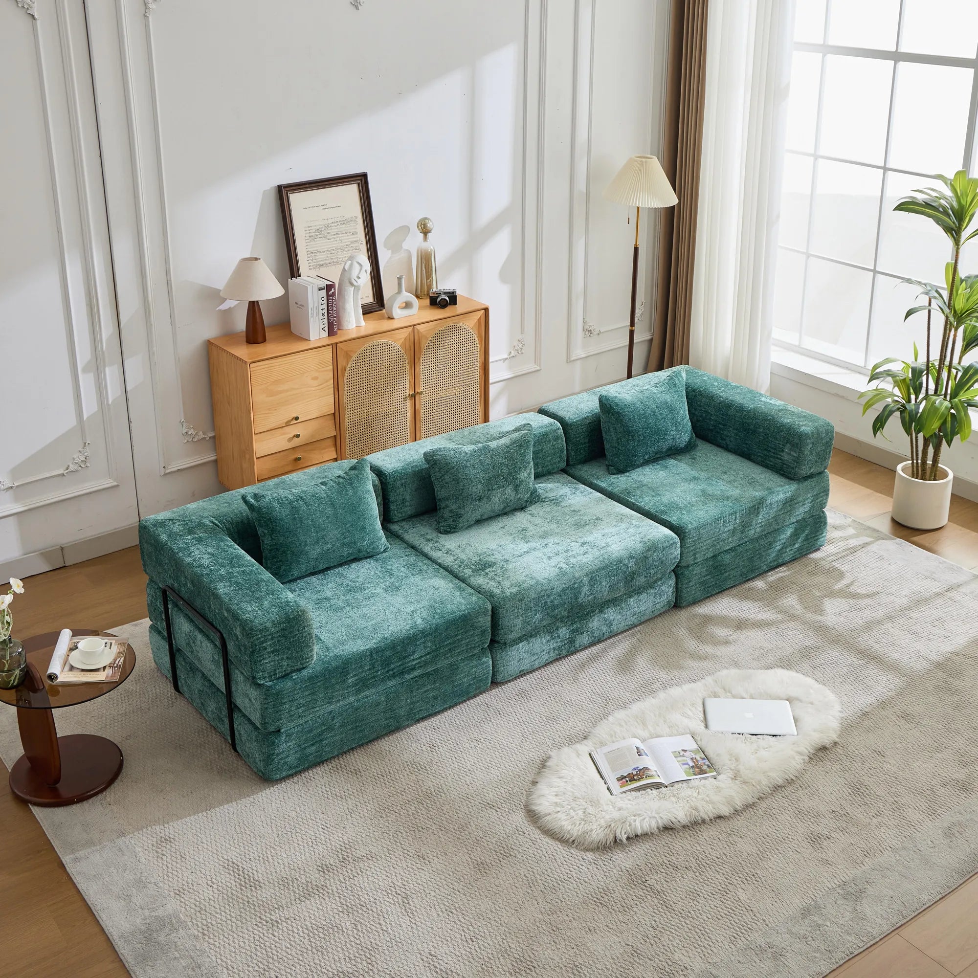 3-Seat Modular Convertible Floor Sofa Bed