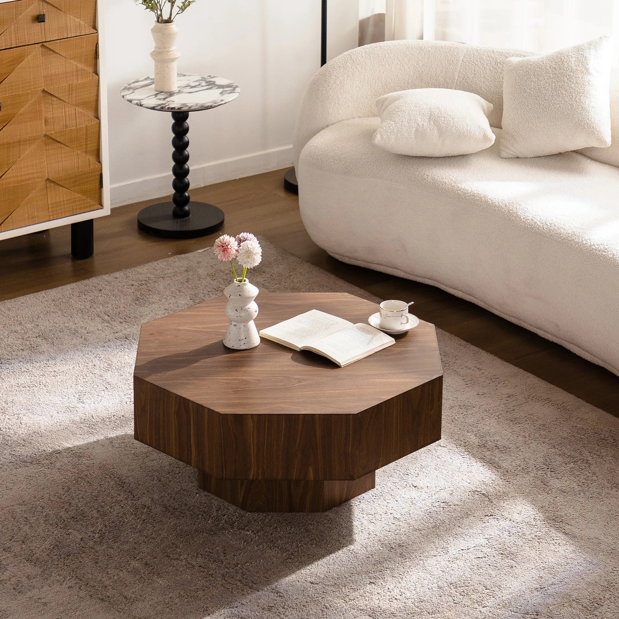 30.5” Octagonal Walnut Coffee Table