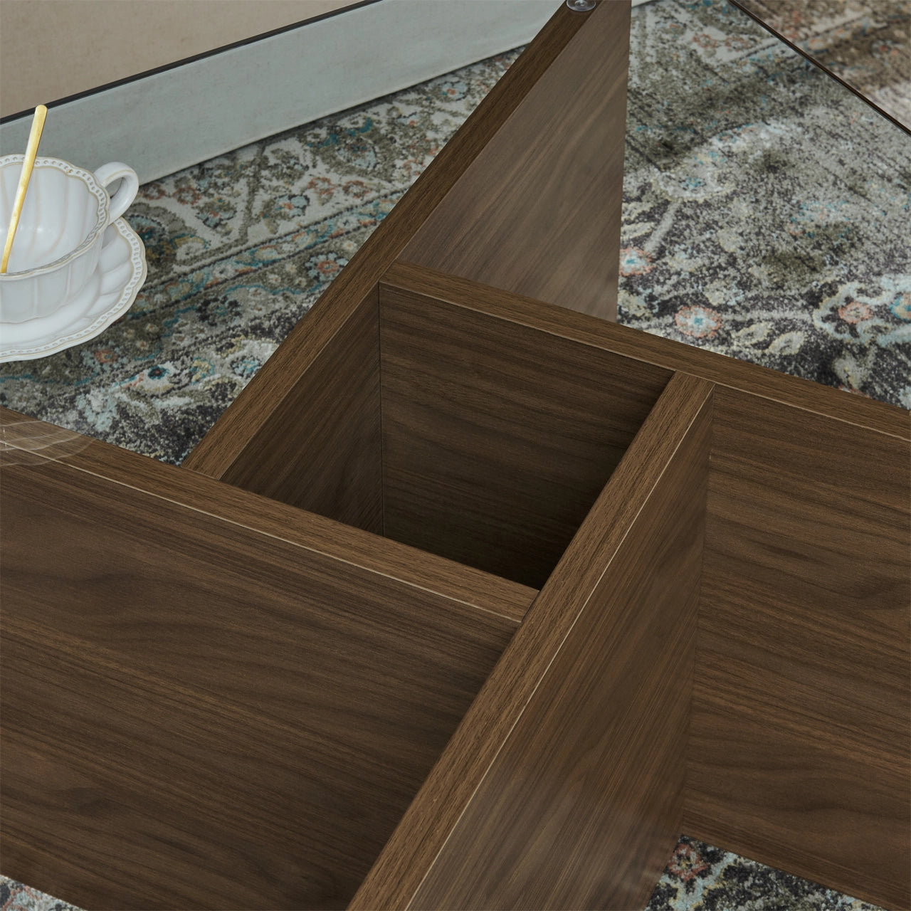 31.5" Glass Top Coffee Table, Mid-Century Modern