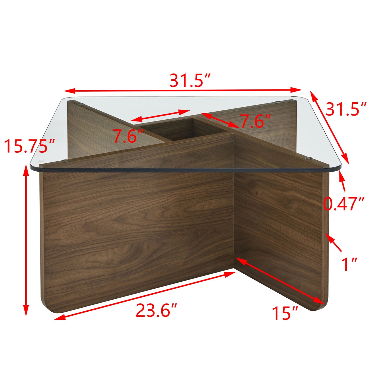 31.5" Glass Top Coffee Table, Mid-Century Modern