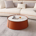 31" Modern Marble Top Coffee Table With Orange Leather Body
