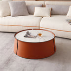 31" Modern Marble Top Coffee Table With Orange Leather Body
