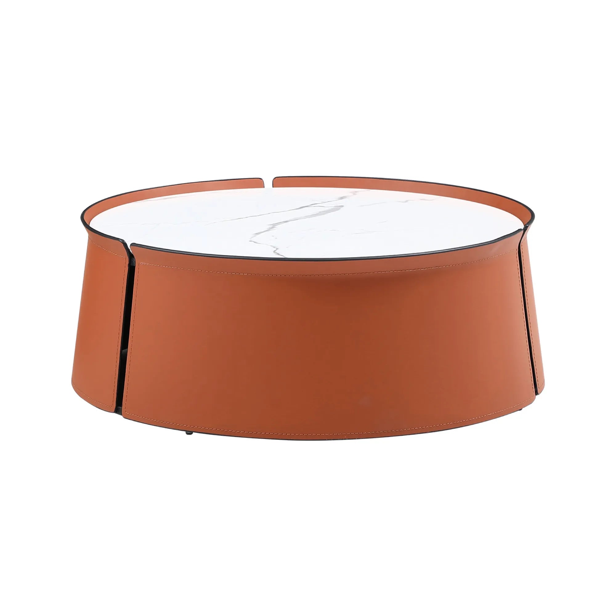 31" Modern Marble Top Coffee Table With Orange Leather Body
